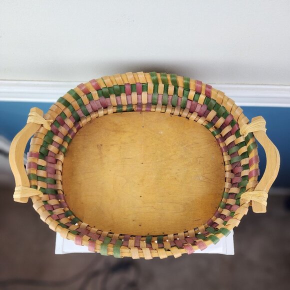 Colorful Woven Oval Basket Handled - Picture 2 of 5